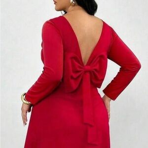 SHEIN Vibrant Red Backless Bow Dress